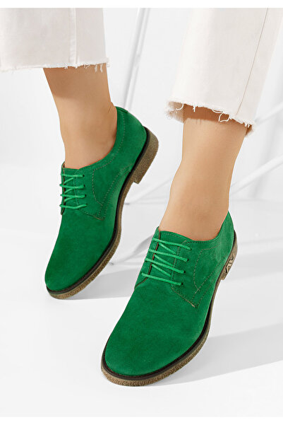 B T Shoes Doresa green leather derby shoes