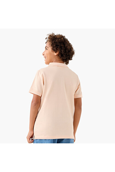 Juniors Solid Polo T-shirt with Short Sleeves and Button Closure