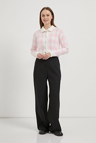 Arma Life Kadın Ekose Desenli Yumuşak Pembe Kısa Triko Hırka