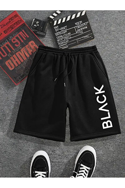 FUWEAR Antrasit- Siyah Renk 2'li Büyük Beden Black Baskılı Erkek Bermuda Şort - 2 adet