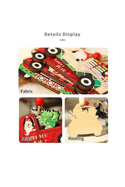 Flippy Wooden Christmas Ornament with Hanging Cord, Santa's Car, 'Happy New Year', 8x8x0.4 cm, Multi