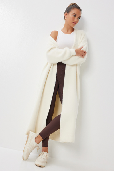 Lovelyİstanbul Soft Textured Long Knitwear Cardigan Lns0075 Bone