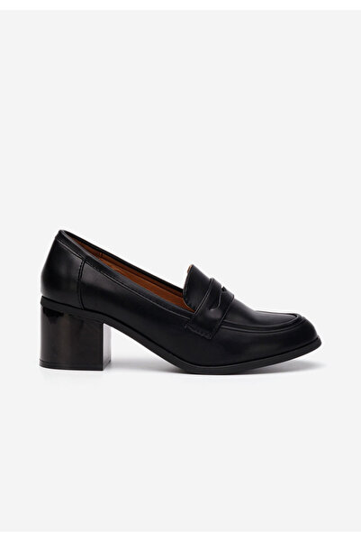 B T Shoes Čierne mokasíny na opätku Sereya V4