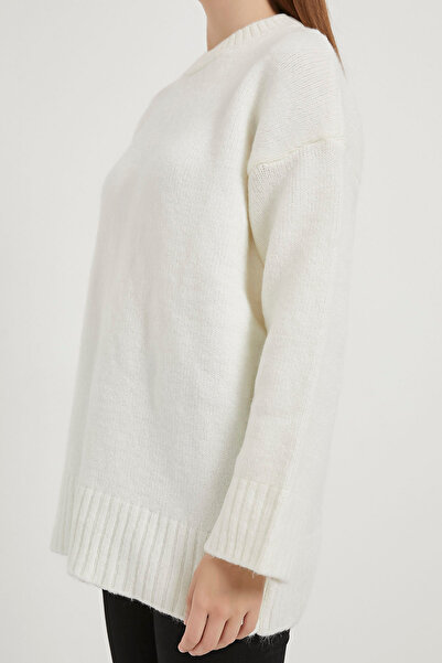 Arma Life Kadın Bisiklet Yaka Bol Basic Beyaz Oversize Kazak