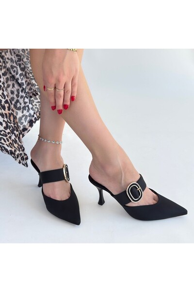 Erbilden Yote black satin heeled slippers