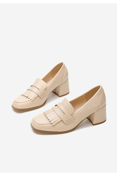 B T Shoes Béžové mokasíny na podpatku Solina