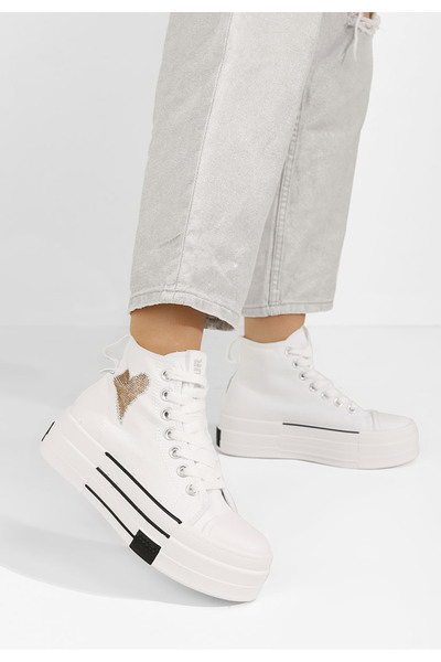 B T Shoes Γυναικεία πανινα πλατφόρμες Chanela λευκά