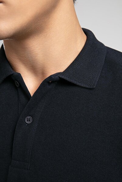 Lee Cooper Newblend men's polo collar sweatshirt navy blue