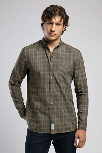 Lee Cooper Trevor 2 Men's Woven Shirt Khaki-Tan Checkered