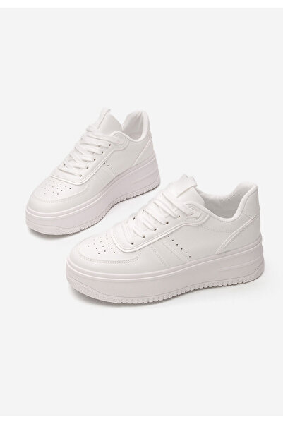 B T Shoes Bílé dámské tenisky na platformě Yolando