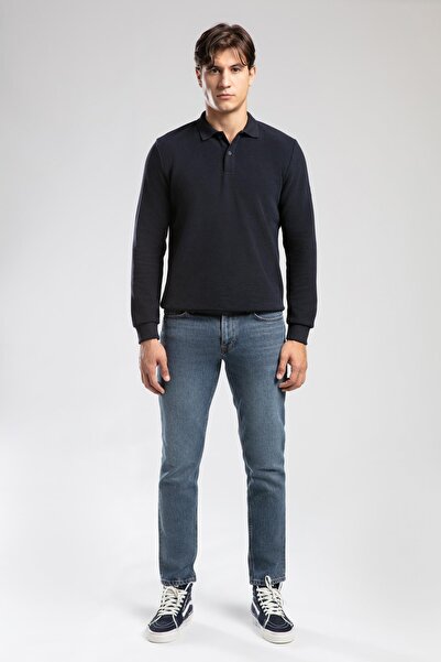 Lee Cooper Newblend men's polo collar sweatshirt navy blue
