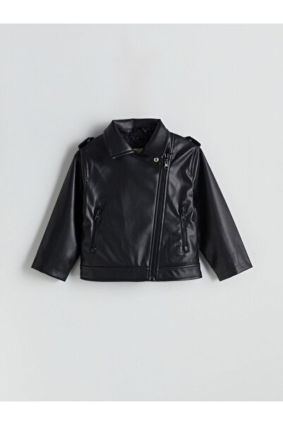 LC Waikiki Lcw Kids Black Leather-Look Girls' Jacket