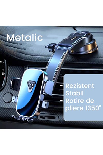 Flippy Suport Auto Telefon, Flippy, Rotativ cu Ventuza, 20 x 14 x 11 cm, Albastru oglinda