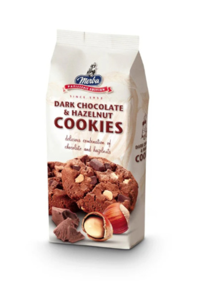 Merba بسكويت الشوكولاتة الداكنة والبندق 200 غرام × 4 قطع