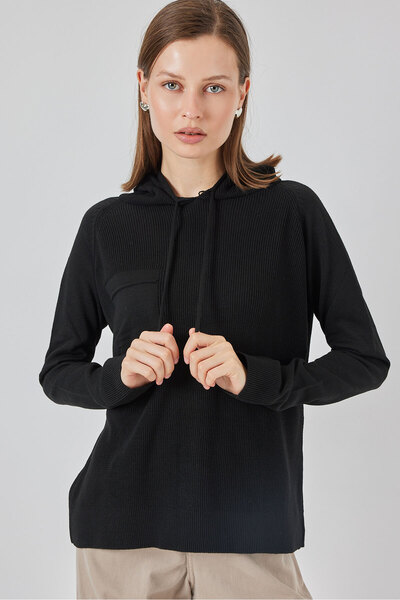 Bigdart Women's Hooded Knitwear Sweater 15941 - Black