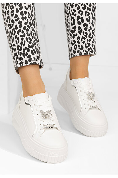 B T Shoes Bílé dámské tenisky na platformě Laureena V2