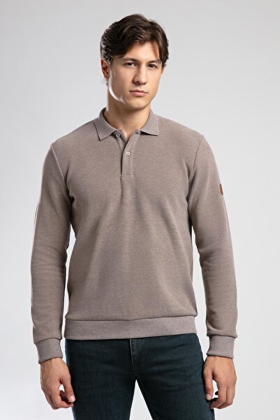 Lee Cooper Newblend men's polo collar sweatshirt dark beige