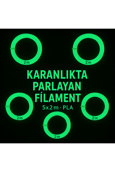 ARTMEK3D Karanlıkta Parlayan 3D kalem PLA Filamenti 1.75mm kalınlıkta 10 Metre (5 adet 2 metrelik filament)