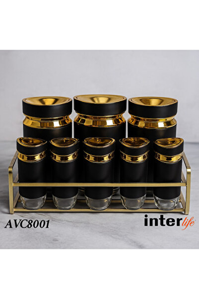 İnterlife 8-Piece Luxury Spice Set with Metal Stand Modern Kitchen Organizer ...