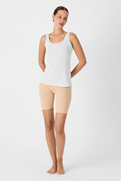 Malabadi Women's White Thick Strap 100% Cotton Jacquard Tank Top 354