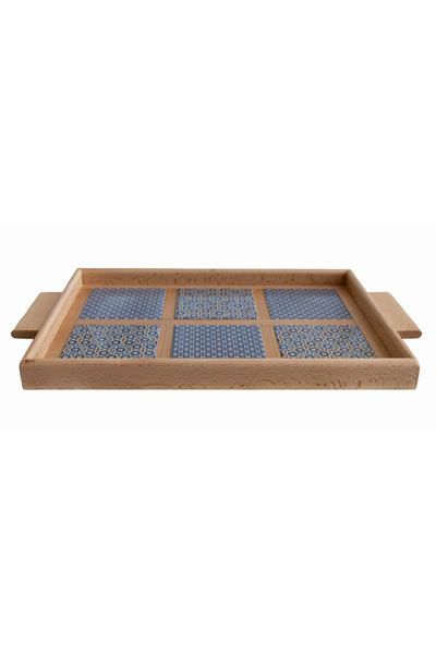 Kumiko Art Wooden tray decorated with 6 tile tiles, 43x26x3 cm.