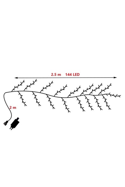 Flippy branch-style Christmas LED string, 144 LEDs, mains powered, 8 light modes, remote, 2.5 m, war