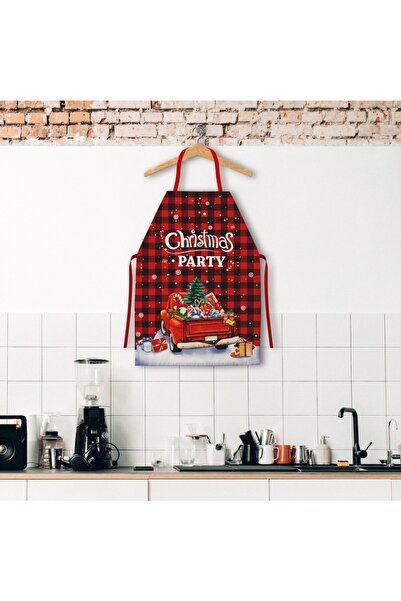 Flippy Șorț decorativ de bucătărie, Flippy, temă de Crăciun, 50 x 70 cm, model petrecere de Crăciun, poliester, roșu