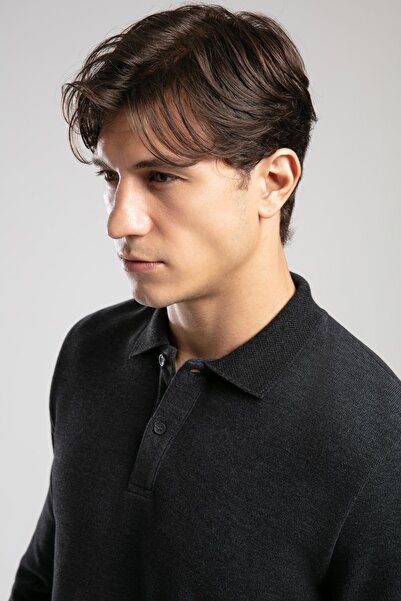 Lee Cooper Newblend men's polo collar sweatshirt anthracite