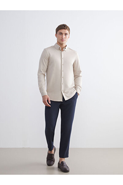 LC Waikiki Μπεζ Slim Fit Μακρυμάνικο Ανδρικό Πουκάμισο