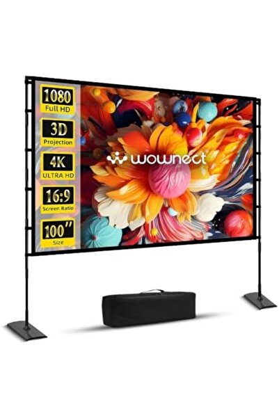 Wownect Portable Projector Screen with Stand, 100 Inch, 16:9 HD 4K Foldable Screen for Indoor and Ou