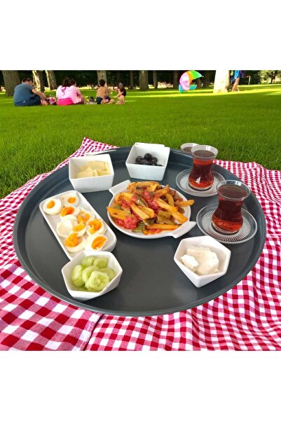 EceAksesuar صينية معدنية لتقديم الإفطار والشاي والقهوة، مقاس 50 سم، دائرية الشكل