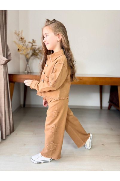 Esprix Kids Children's Gabardine Trousers and Jacket Star Detailed Girls' Set