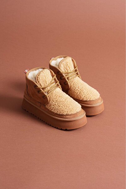 yezy shoes İçi Dışı Kürklü Kalın Taban Dana Süet Ortapedik Kadın Bot