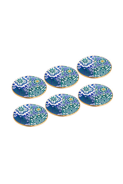 Bosphorus Glass Turkish Glass Tea Saucer Set, 6 Pieces, 12 cm, Modern Colors