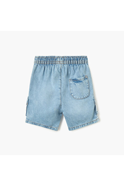 Juniors Solid Denim Shorts with Drawstring Closure and Pockets