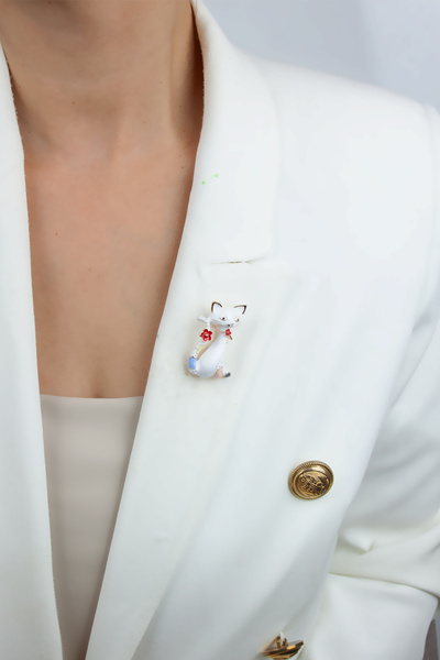 Liveyn Design Kedi Figür Yaka Broşu