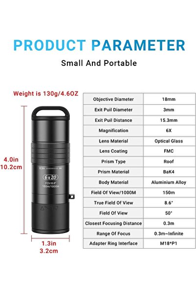 APEXEL APL-6X20M Monocular 0.3m Closest Shooting Telescope Camera Phone Lenses