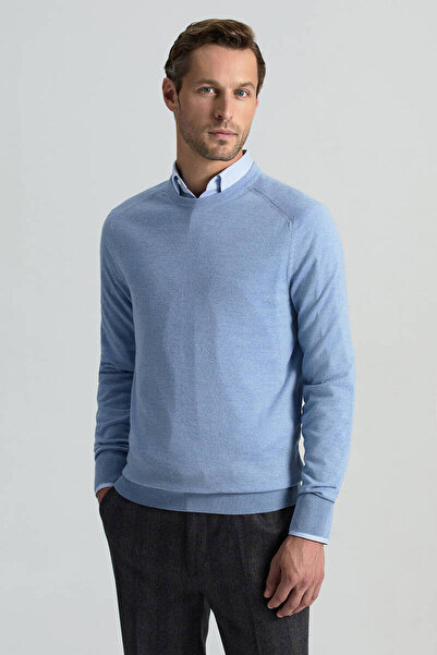 Hemington Merino Yün Açık Mavi Bisiklet Yaka Triko