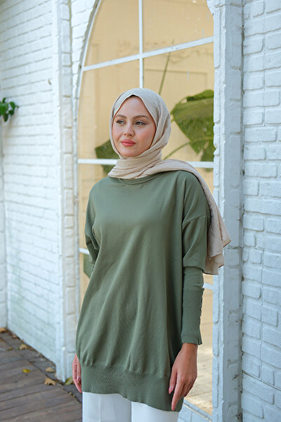 LOCCO Kadın Bilek Gold Aksesuar Detay Tunik Çağla Yeşil