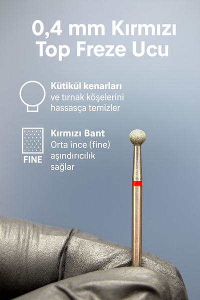 Rulia Professional Rulia 0,4 mm Kırmızı Top Freze Ucu – Profesyonel Manikür &...