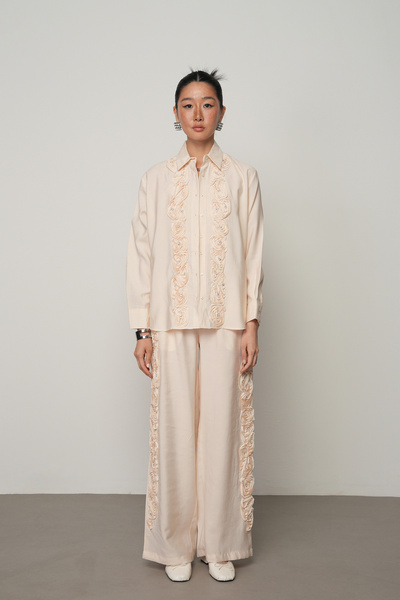 Orfeo Negro Kadın Gül Ve Taş Şerit İşlemeli Düz Gömlek