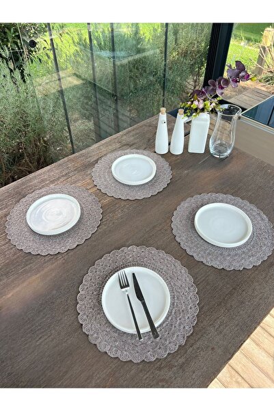 Home Inn Home Textile 4-Piece Lace Placemat - Stain Resistant - Anthracite Gray 33 X 33 cm