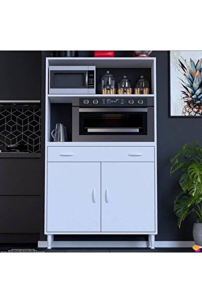 Modilayn VİO Fırın Dolabı (100x163,4x32.5 cm) Çekmeceli Kapaklı Beyaz Mini/Midi Mikrodalga Mutfak Dolabı