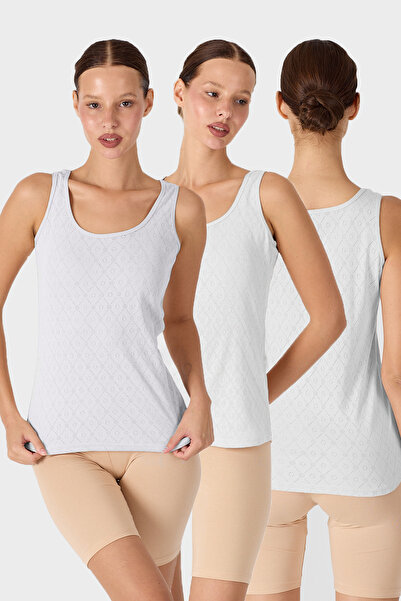 Malabadi Women's White 3-Piece Thick Strap 100% Cotton Jacquard Undershirt 3m354