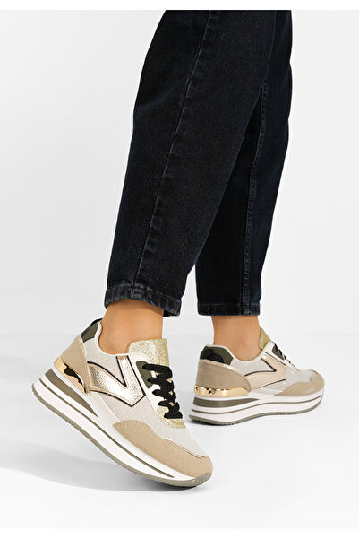 B T Shoes Béžové dámské tenisky na platformě Septima