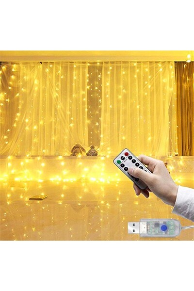 Flippy Christmas Curtain Lights IP44 3 x 2 m, 200 LEDs, Warm White, USB with 8-function Remote,
