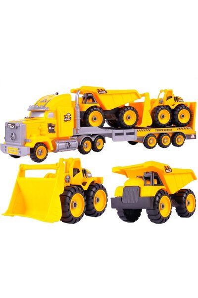SOLTOY Camion transportator SOLTOY® cu Excavator si Basculanta cu piese mobile, rampa speciala coborare