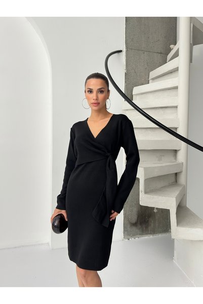 ABOUT US V-Neck Regular Knitwear Dress with Belt Detail # 10312