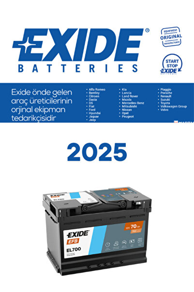 EXIDE 12V 70 AH EFB (START&STOP) 2025 / İTALYA İSPANYA ÜRETİM 720 CCA