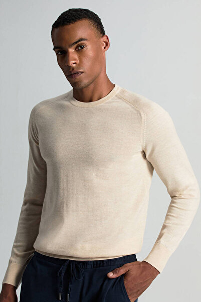 Hemington Merino Yün Açık Bej Bisiklet Yaka Triko